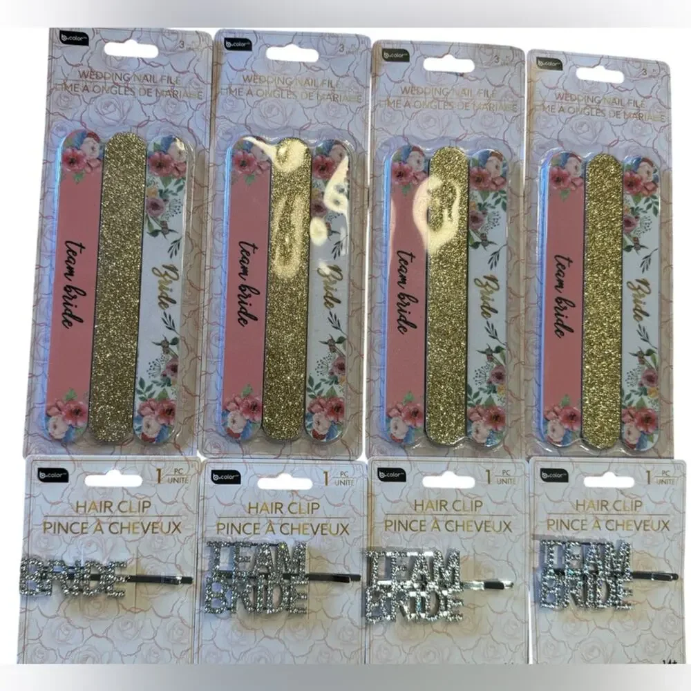 Team Bride Nail Files (4) & Rhinestone Hair Clips - Bride (1) & Team Bride (3)